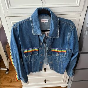NWT Sunset + Spring Rainbow Trim Denim Jacket Size M
